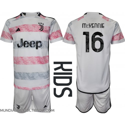 Camiseta Juventus Weston McKennie #16 Segunda Equipación Replica 2023-24 para niños mangas cortas (+ Pantalones cortos)